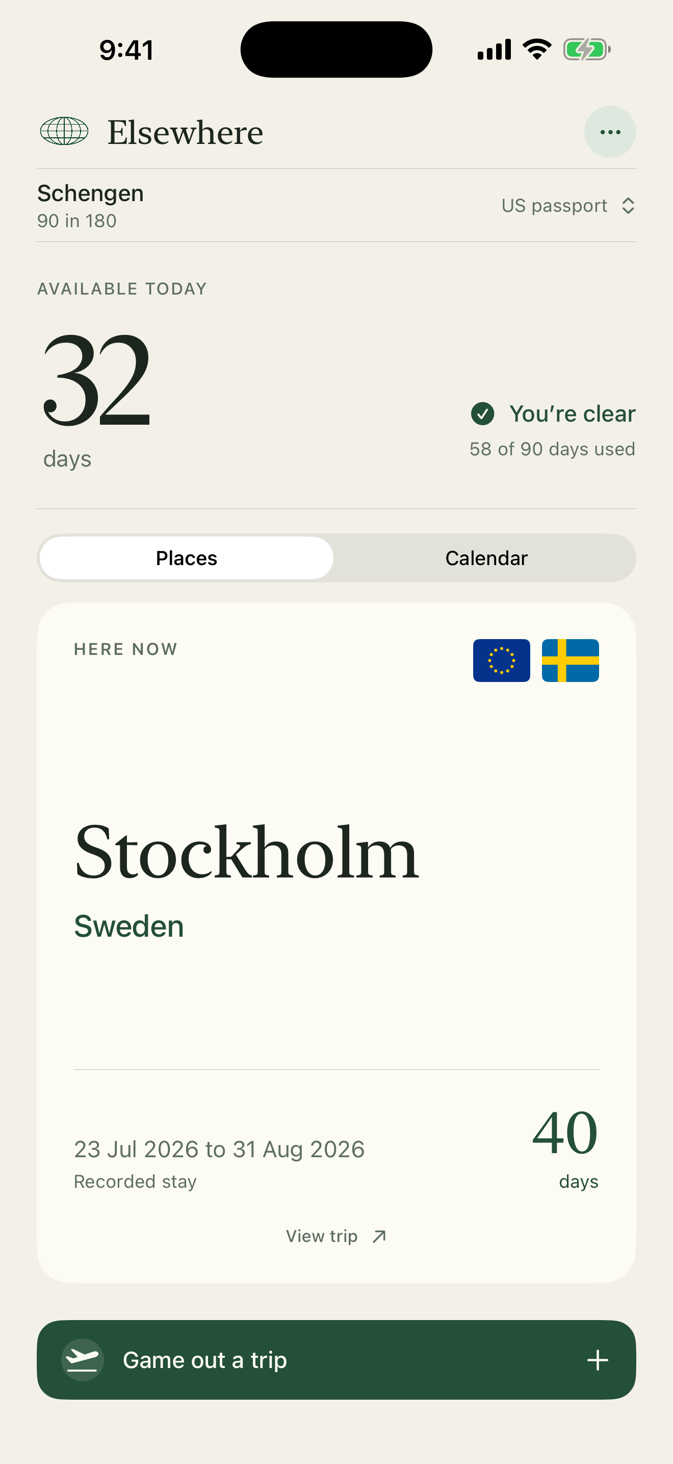 Elsewhere showing a current Schengen allowance